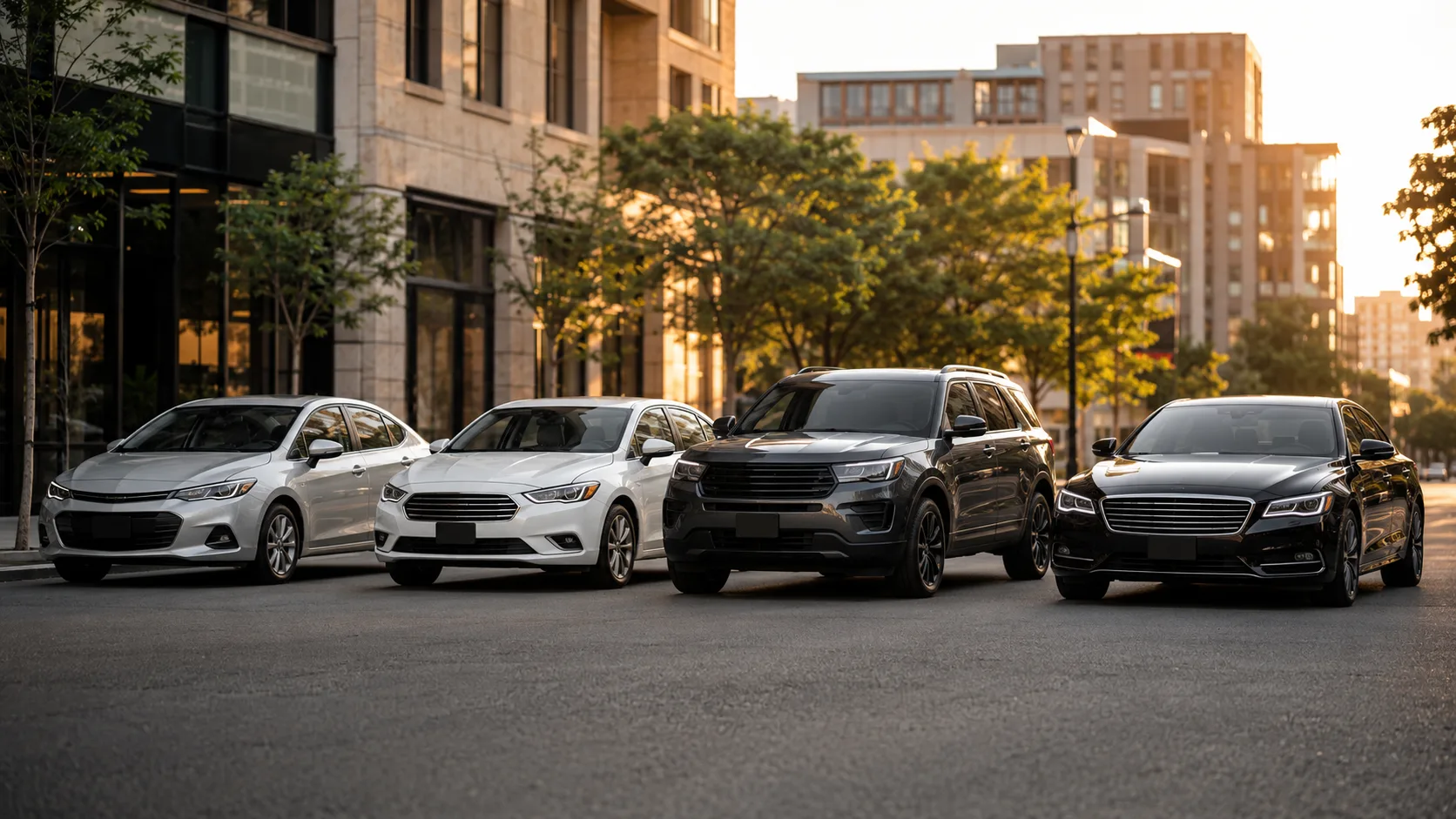 Side-by-side comparison of Uber service tier vehicles: UberX, Comfort, XL, Black, and Reserve